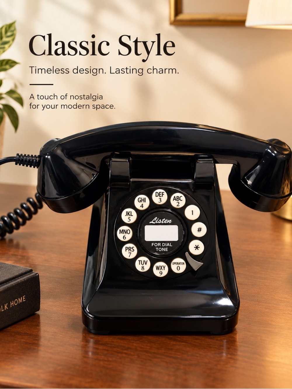 Classic Black Retro Rotary-Style Corded Phone MCM STYLE -